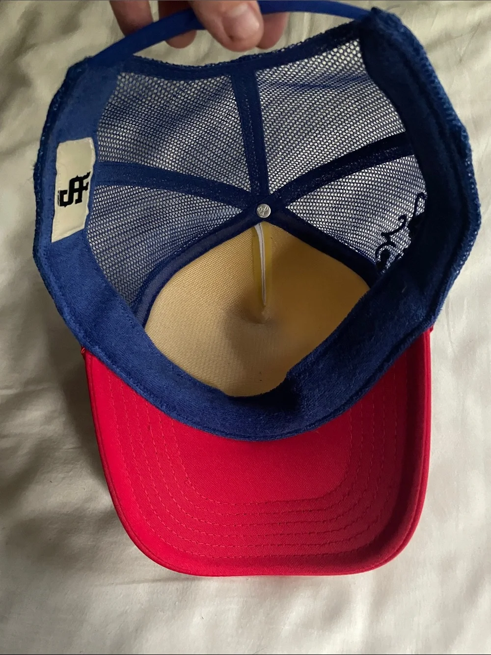 Red, White & Blue Trucker Hat with 'Steve' Graphic